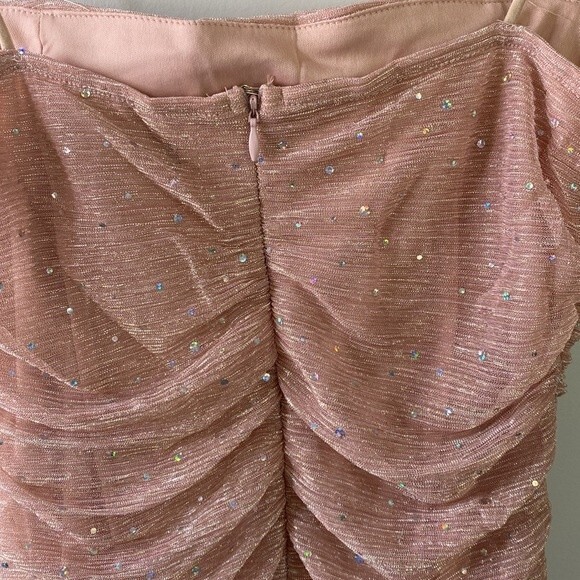 Lulus Flirty Vibes Mauve Pink Sparkly Ruched Bodycon Mini Dress Sleeveless - Picture 7 of 16